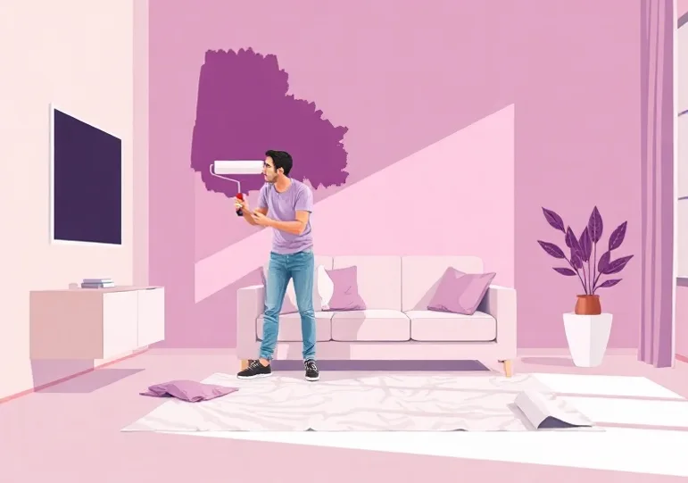 Peintre appliquant la peinture au rouleau sur un mur de salon